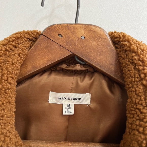Max Studio Sherpa faux fur teddy jacket brown size medium - Picture 8 of 9